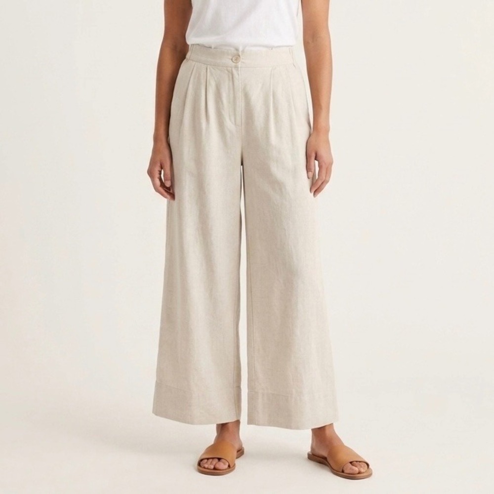 Jason Wu Beige Linen Blend Wide Leg Pleated Trouser Pants Size Medium